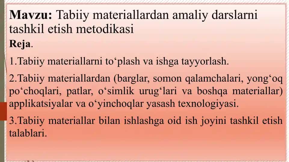 Tabiiymateriallardan amaliy darslarni tashkil etish metodikasi