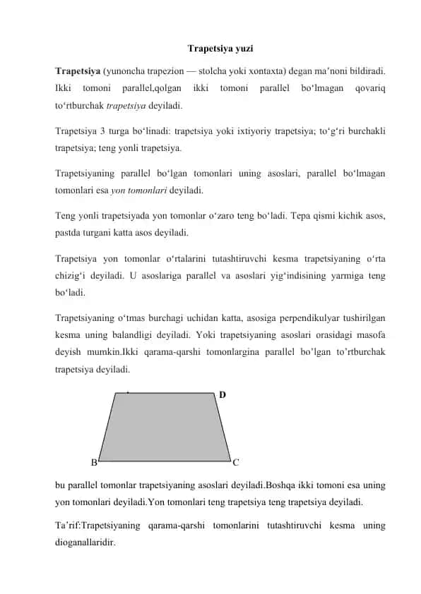 Trapetsiya yuzi