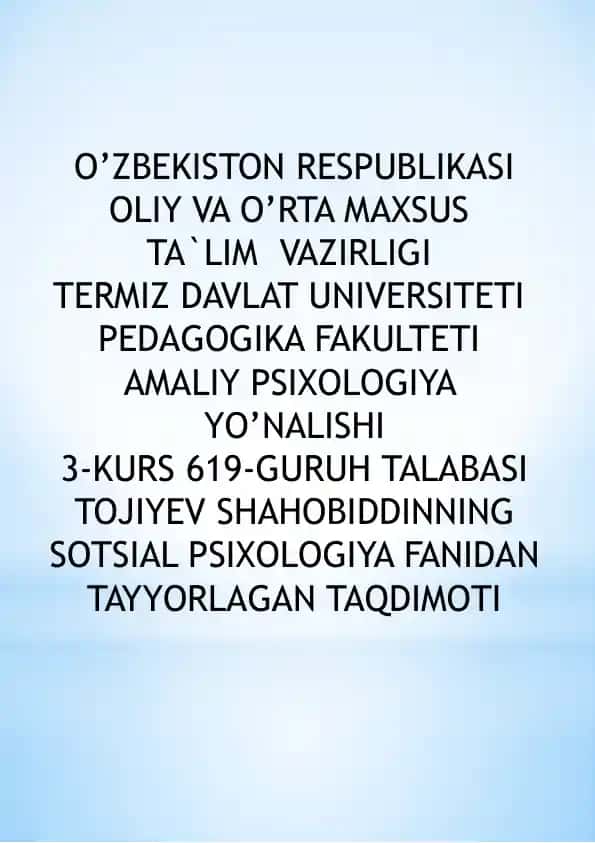 Sotsial psixologiya fanidan ta'lim