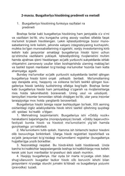Buxgalteriya hisobining predmeti va metodi