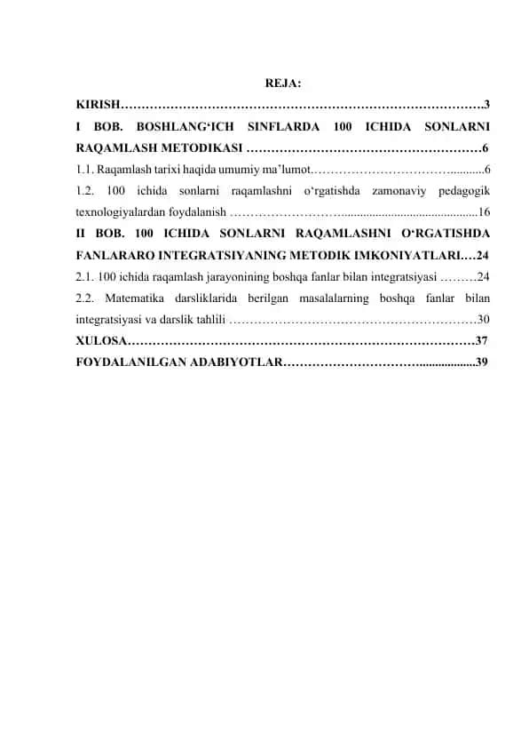 100 ichida nomerlashni o'rgatish metodikasi