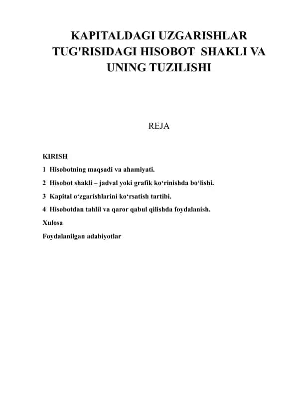 Kapitaldagi o‘zgarishlar to‘g‘risidagi