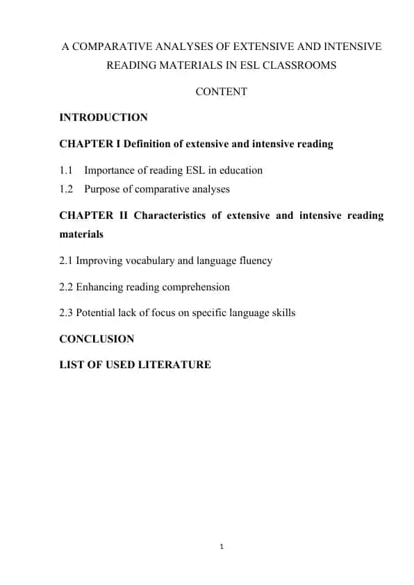 A COMPARATIVE ANALYSES OF EXTENSIVE AND INTENSIVE READING MATERIALS IN ESL CLASSROOMS