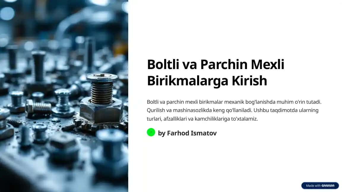 Boltli va Parchin Mexli Birikmalarga Kirish