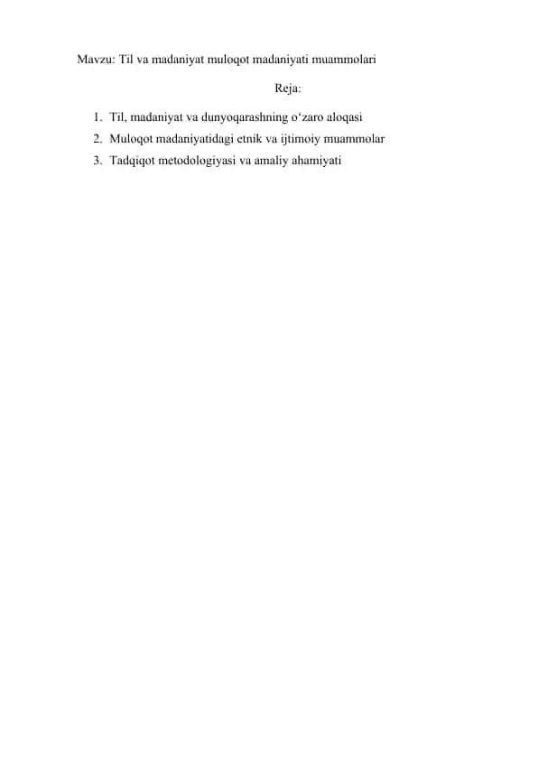 Til va madaniyat muloqot madaniyati muammolari
