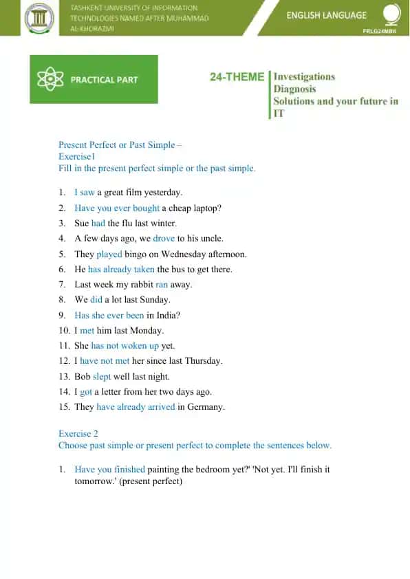 Present Perfect or Past Simple – Exercise