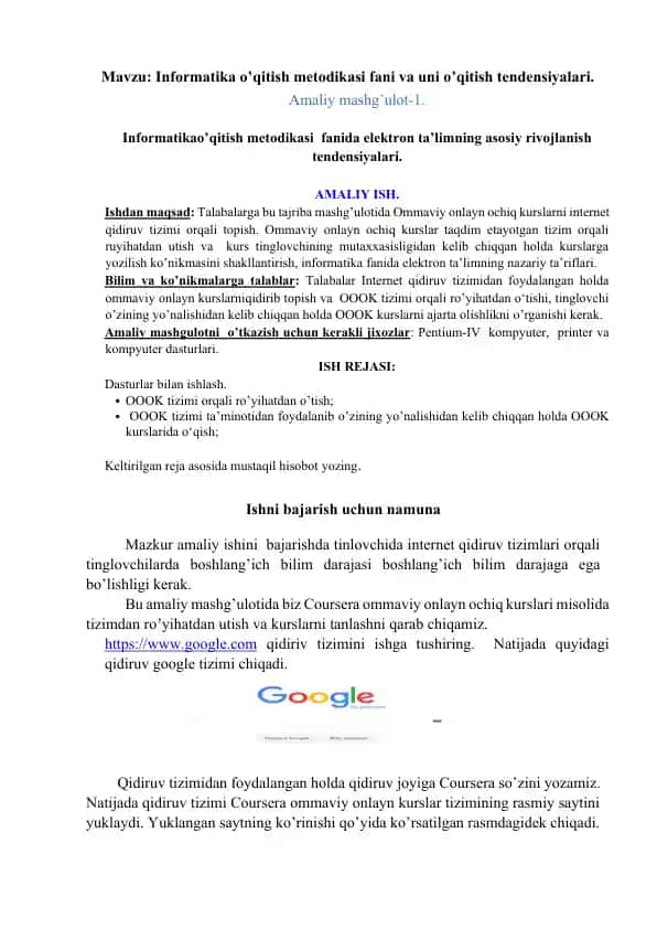 Informatika o’qitish metodikasi fanida elektron ta’limning asosiy rivojlanish tendensiyalari