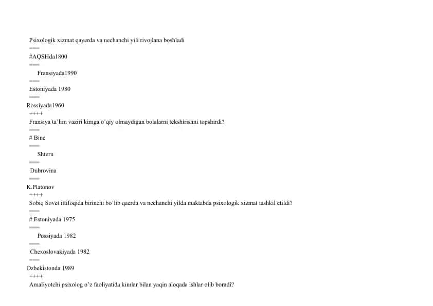 Psixologik xizmat haqida ma'lumotlar