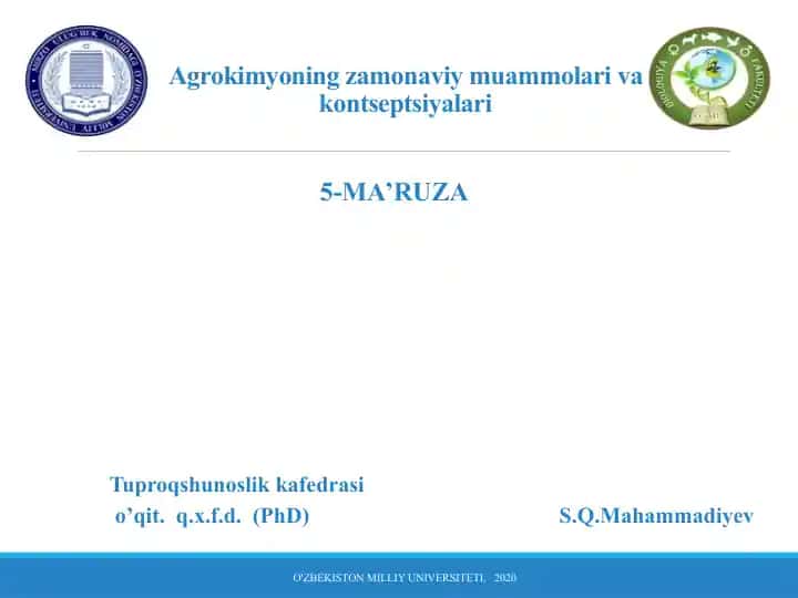 Agrokimyoning zamonaviy muammolari va kontseptsiyalari