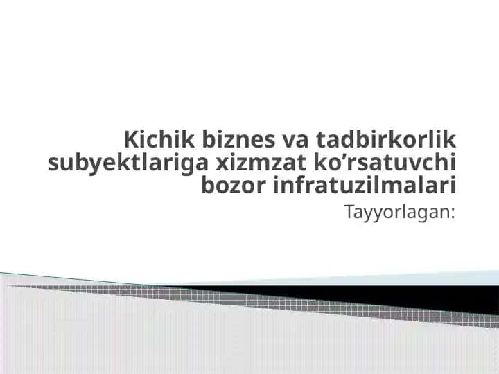 Kichik biznes va tadbirkorlik subyektlariga xizmzat ko’rsatuvchi bozor infratuzilmalari
