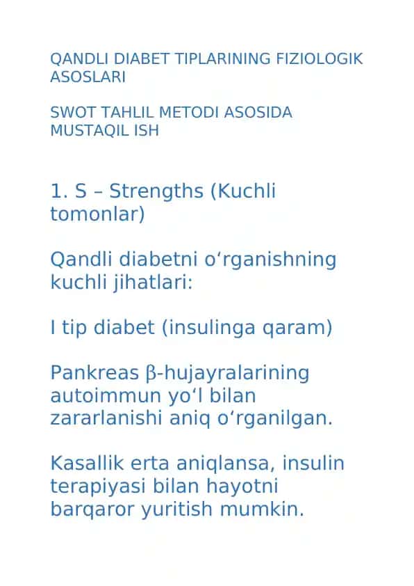 QANDLI DIABET TIPLARINING FIZIOLOGIK ASOSLARI