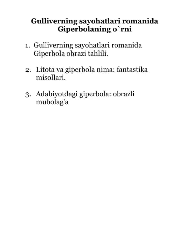 Gulliverning sayohatlari romanida Giperbolaning o`rni