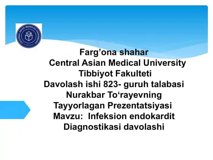 Infeksion Endokardit Diagnostikasi va Davolashi