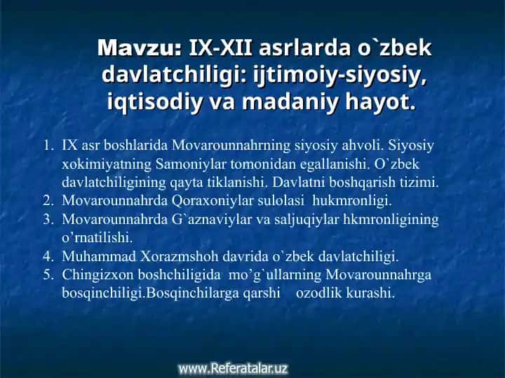 IX-XII asrlarda o`zbek davlatchiligi
