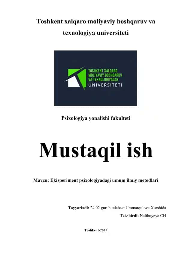 Ekisperiment psixologiyadagi umum ilmiy metodlari