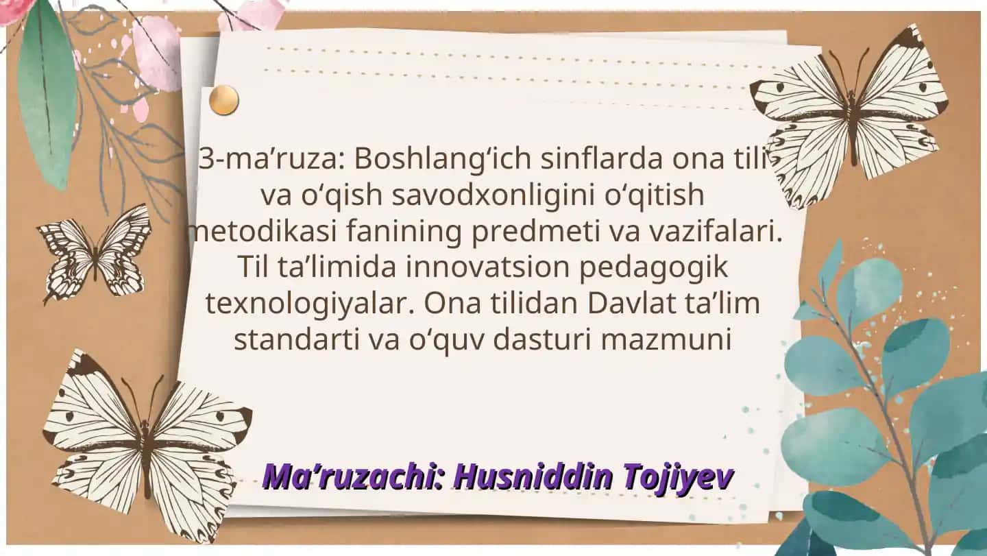 Ona tili va o‘qish savodxonligini o‘qitish metodikasi