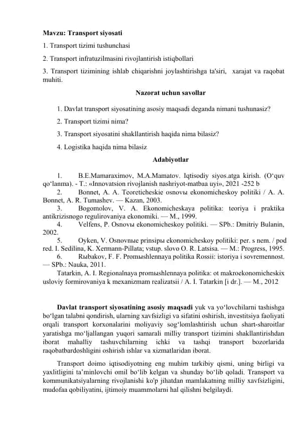Transport siyosati