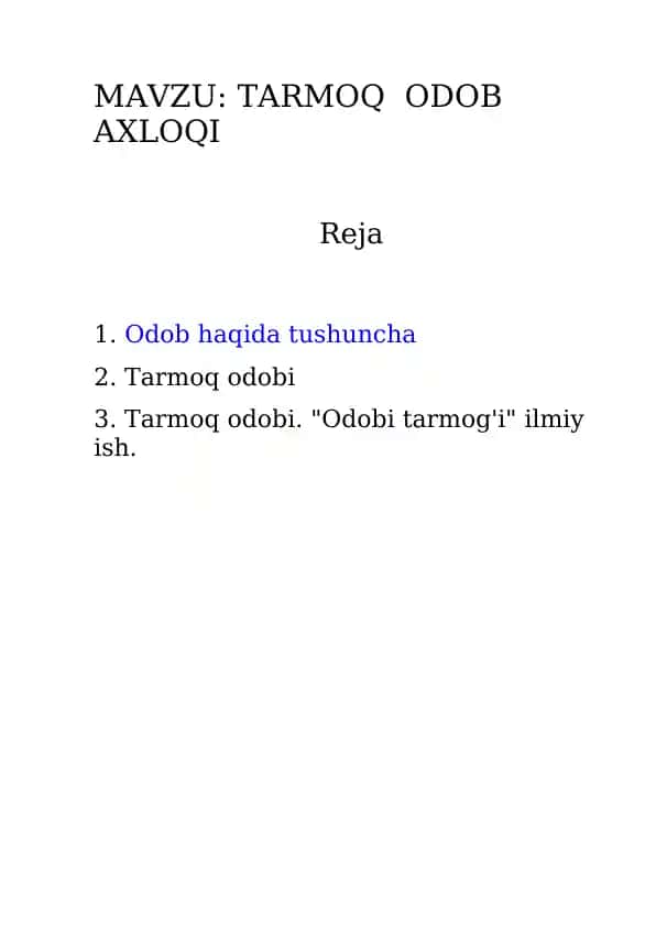 TARMOQ ODOB AXLOQI