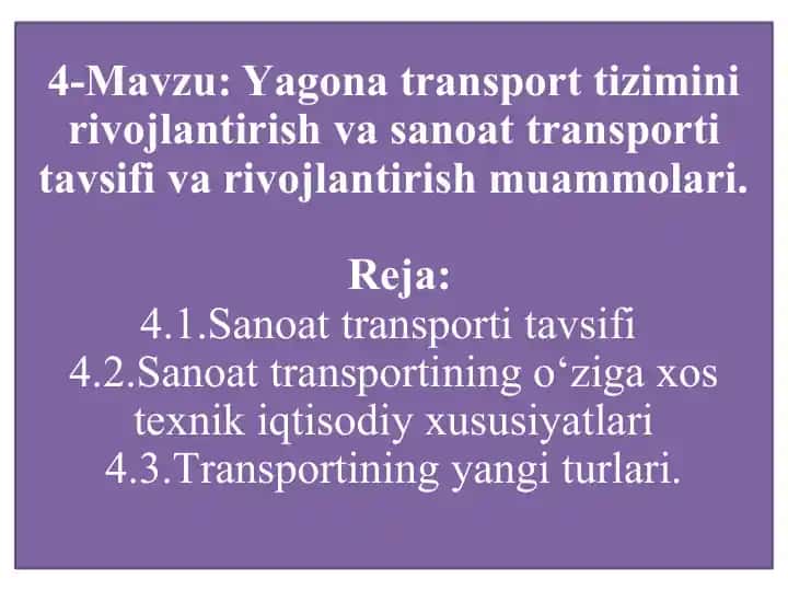 Sanoat transporti tavsifi