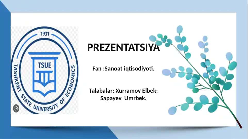 Yengil Sanoat haqida Prezentatsiya