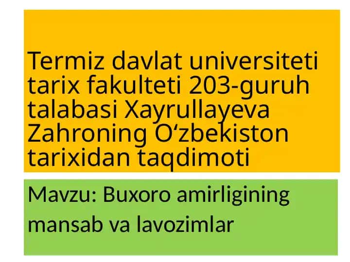 Buxoro amirligining mansab va lavozimlar