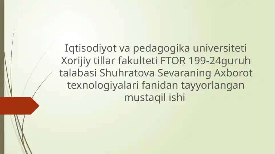 Axborottizimlaridamalumotlar bazasini tashkil etish va boshqarish