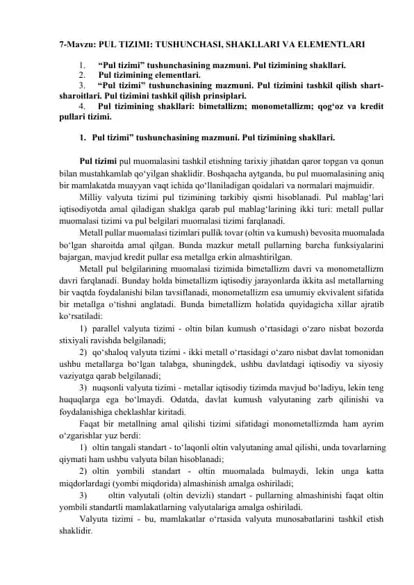 Pul Tizimi: Tushunchasi, Shakllari va Elementlari
