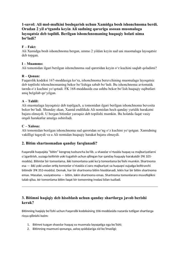 Fuqarolik huquqi asoslari bo‘yicha ma’ruza matni