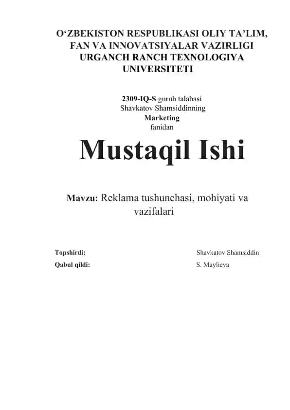 Reklama tushunchasi, mohiyati va vazifalari