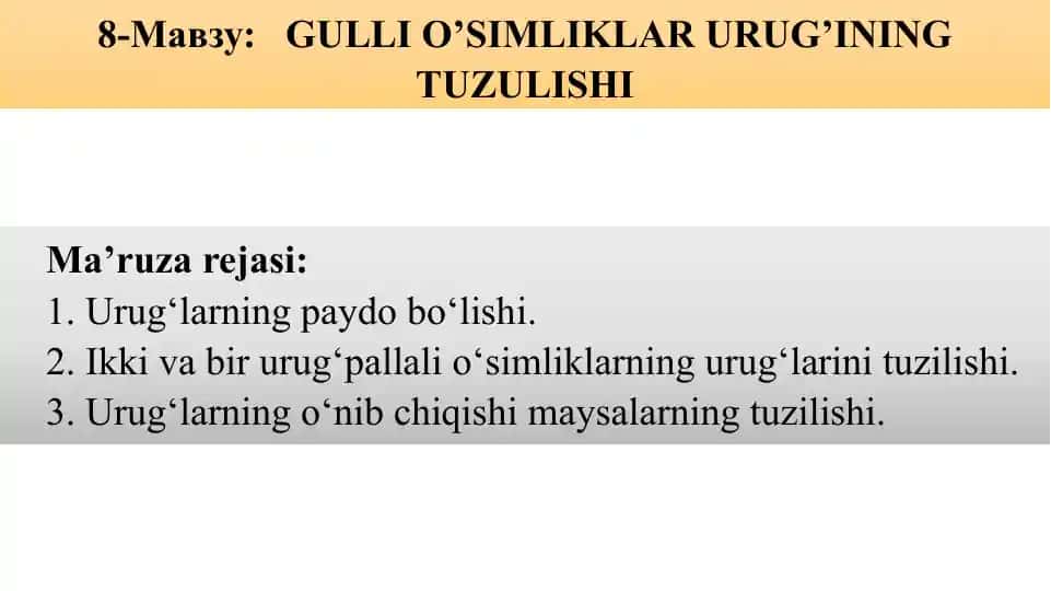 GULLI O’SIMLIKLAR URUG’INING TUZULISHI