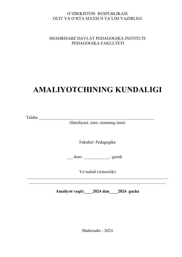 Amaliyotchining Kundaligi