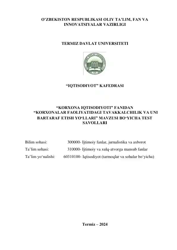 Korxonalar faoliyatida tavakkalchilikning mahsulotlari