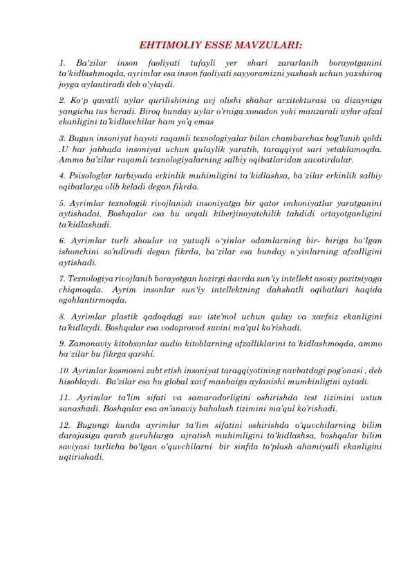 Ehtimoliy Esse Mavzulari