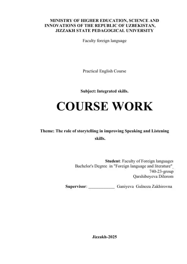 The Role of Storytelling in Improving Speaking and Listening Skills (Course Work)