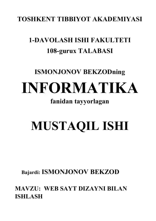 WEB SAYT DIZAYNI BILAN ISHLASH