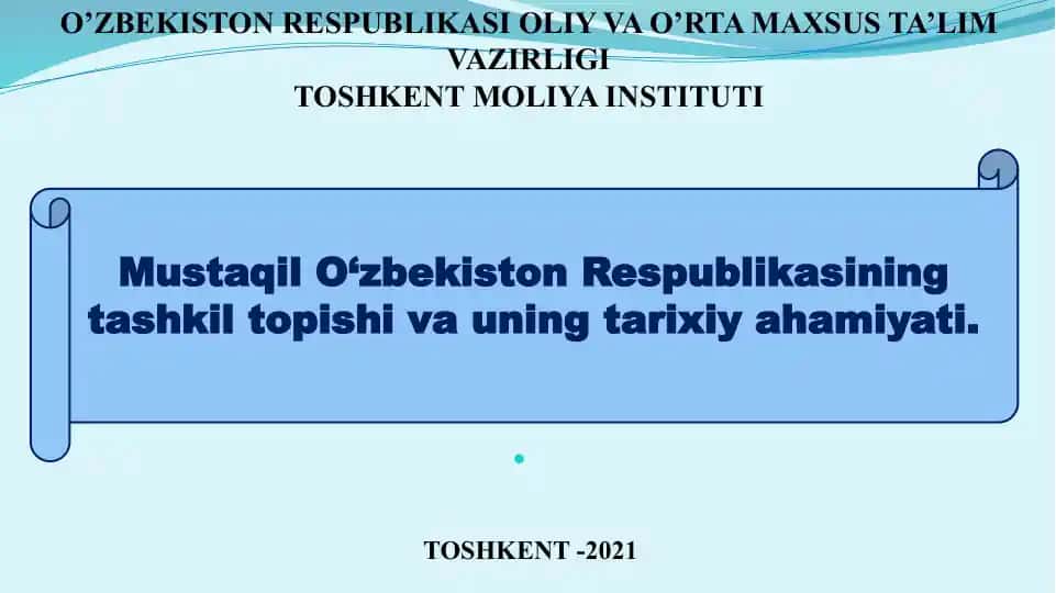 O’ZBEKISTON RESPUBLIKASI OLIY VA O’RTA MAXSUS TA’LIM VAZIRLIGITOSHKENT MOLIYA INSTITUTI