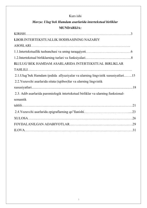 Ulug‘bek Hamdam asarlarida intertekstual birliklar
