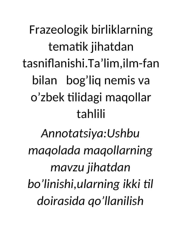 Frazeologik birliklarning tematik jihatdan tasniflanishi