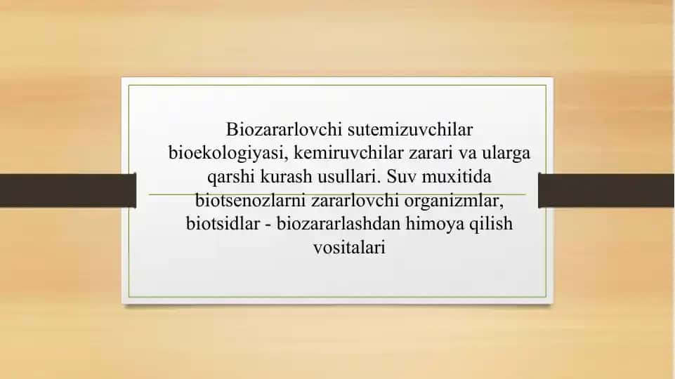 Biozararlovchi sutemizuvchilar bioekologiyasi