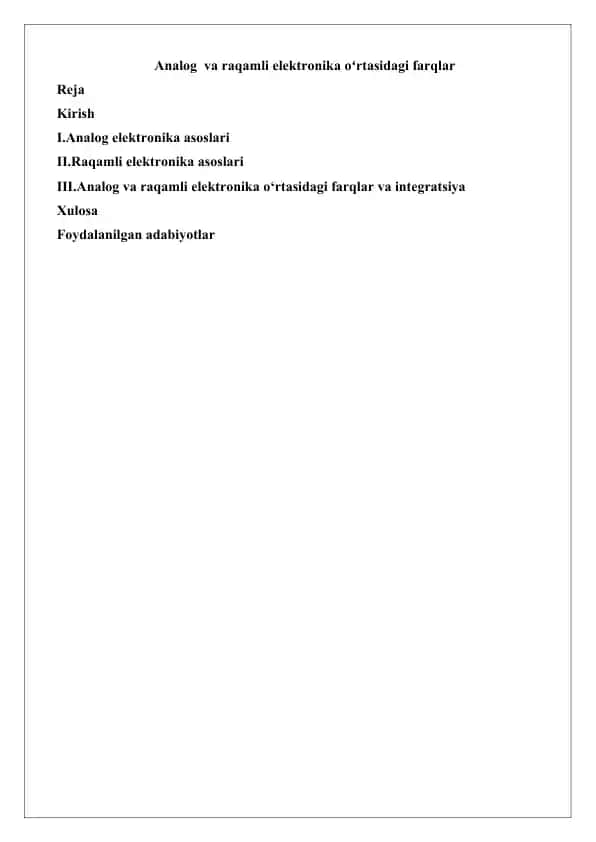 Analog va raqamli elektronika oʻrtasidagi farqlar