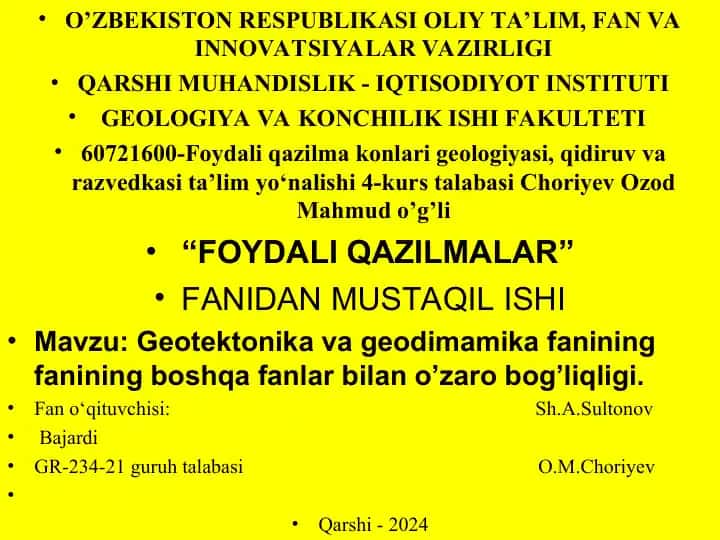 Foydali qazilmalar konlari geologiyasi ta'limi
