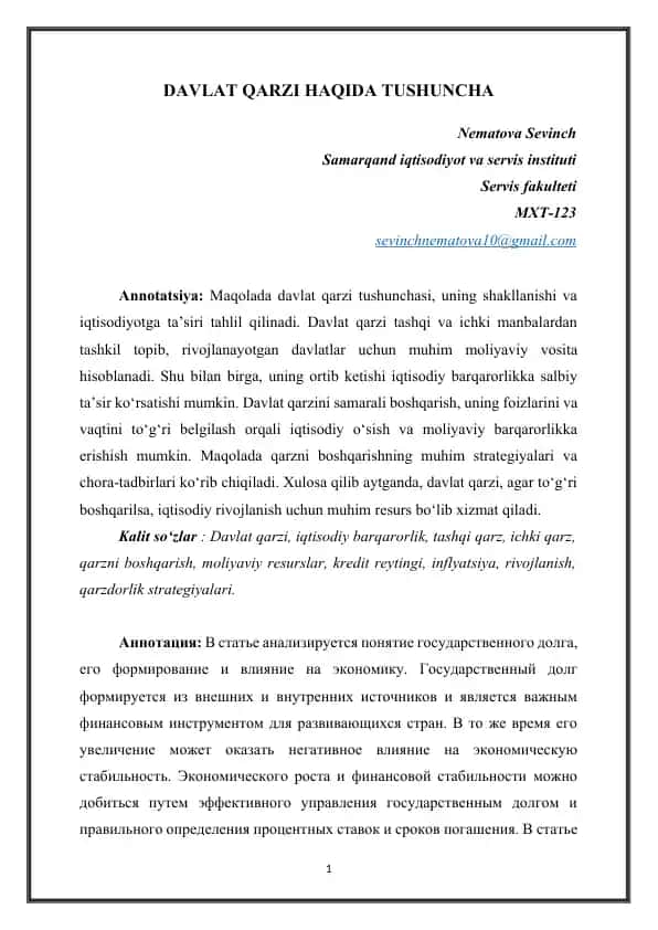 DAVLAT QARZI HAQIDA TUSHUNCHA