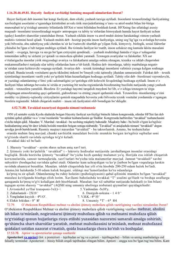 Hayotiy Faoliyat Haqfsizligi va Hayot Sharoitlari
