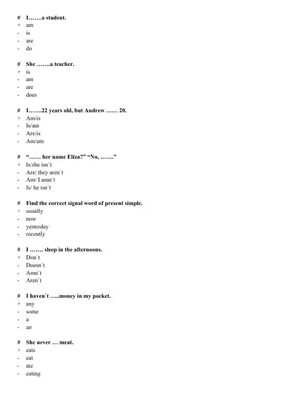 Ingliz tili Present Simple Grammatikasi Bo‘yicha Testlar