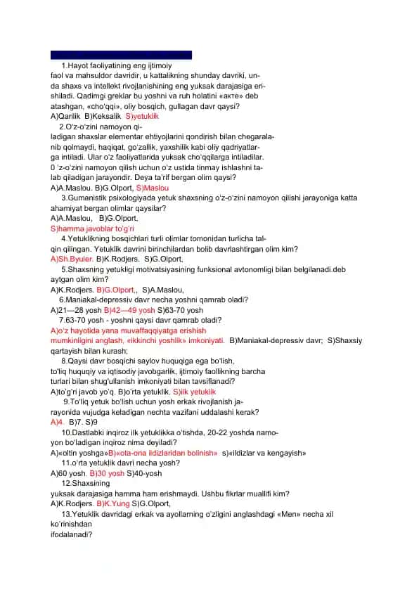 Yetuklik davrining psixologik xususiyatlari