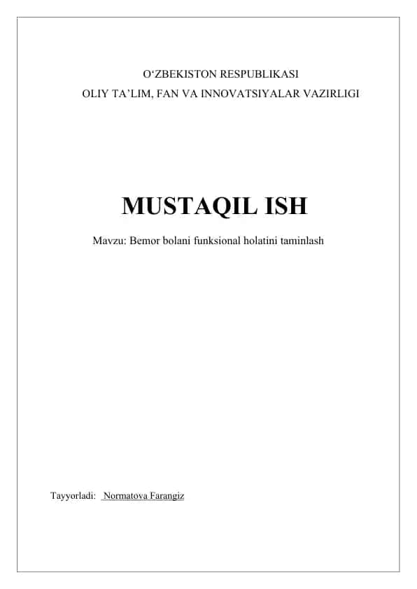 Bemor bolani funksional holatini taminlash