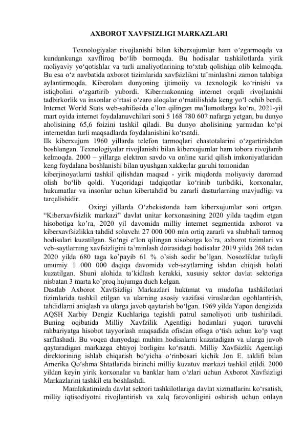 Axborot xavfsizligi markazlari