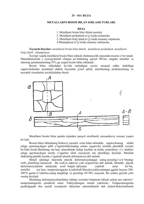 Metallarni bosim bilan ishlash turlari