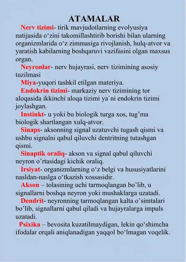Nerv tizimi va psixologik atamalar taqdimoti