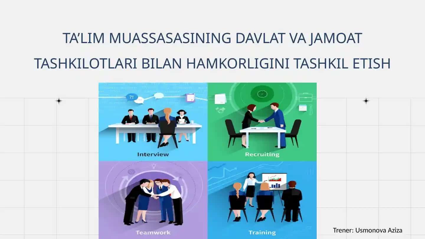 Ta'lim muassasasining davlat va jamoat tashkilotlari bilan hamkorligini tashkil etish
